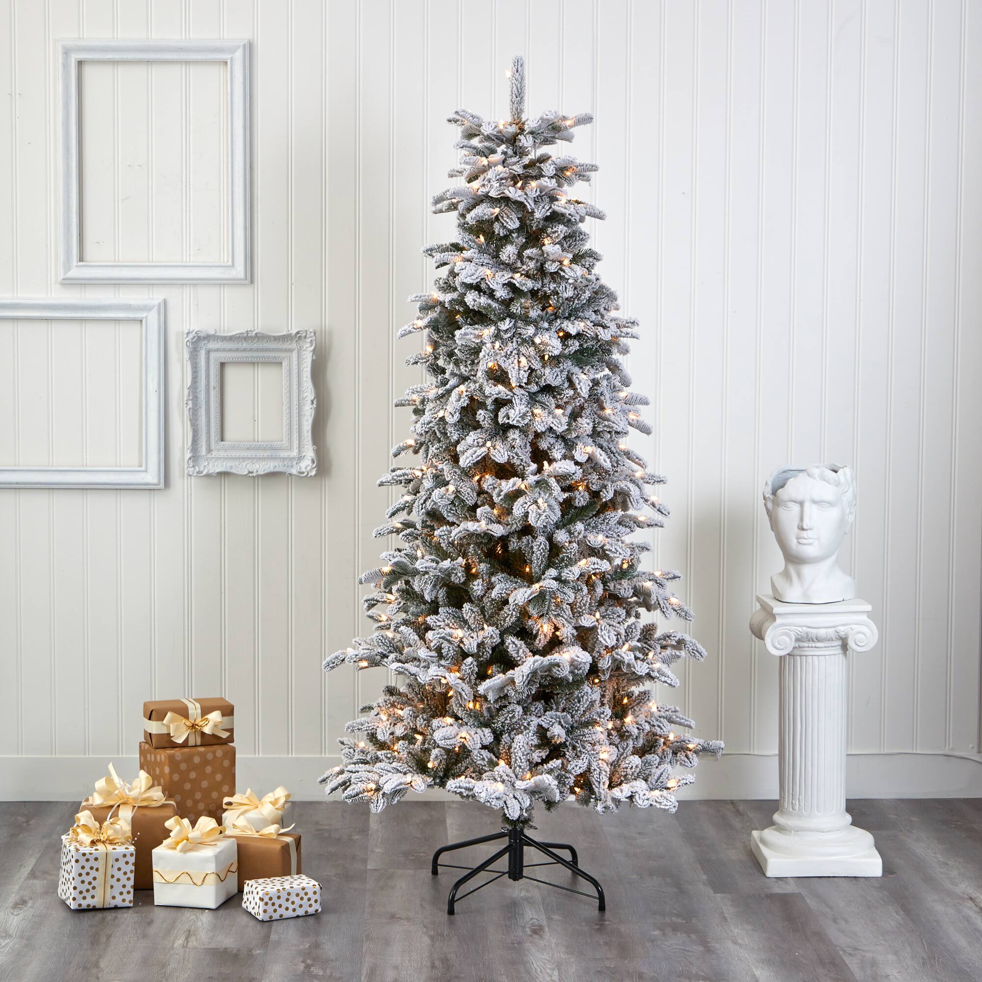 7ft. Pre-Lit Flocked North Carolina Fir Artificial Christmas Tree with Warm White Lights